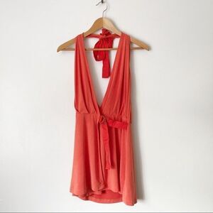 Free People orange Halter Wrap knit top XS